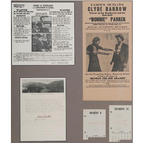 Bonnie & Clyde, Calendar Pages Inscribed in Clyde Barrow's Hand, With Supporting Documentation from James Mullen