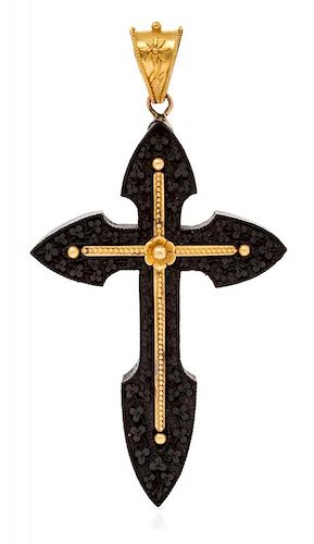 A Victorian 18 Karat Yellow Gold and Wood Mourning Cross Pendant, Gibson Goldsmith, Belfast, 9.60 dwts.