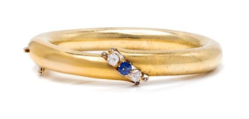 A Yellow Gold, Sapphire and Diamond Bangle Bracelet, Russian, 21.00 dwts.