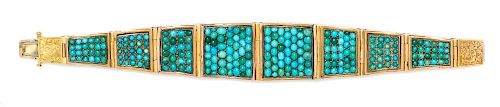 A Victorian Yellow Gold, Turquoise and Polychrome Enamel Reversible Bracelet, Harvey & Gore, 40.40 dwts.