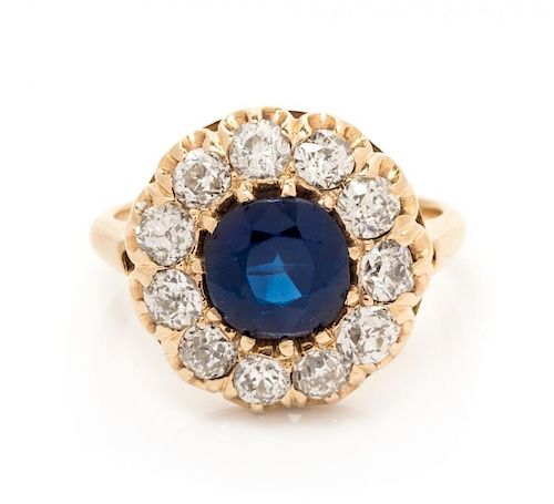 A Yellow Gold, Sapphire and Diamond Ring, 3.70 dwts.