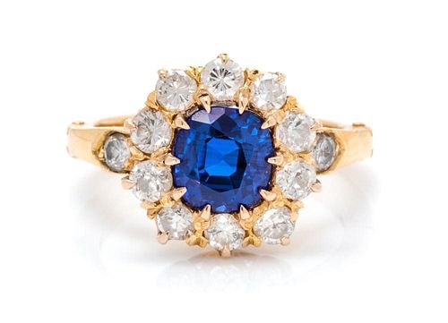 A Yellow Gold, Sapphire and Diamond Ring, 3.10 dwts.