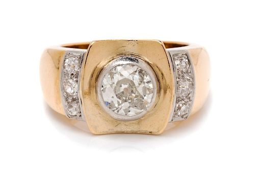 A Retro Platinum Topped Gold and Diamond Ring, 7.60 dwts.