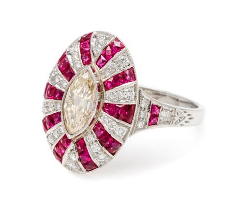 A Platinum, Diamond and Ruby Ring, 4.50 dwts.