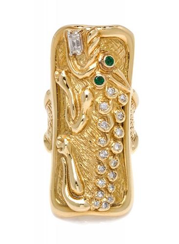 An 18 Karat Yellow Gold, Diamond and Emerald Ring, 16.80 dwts.