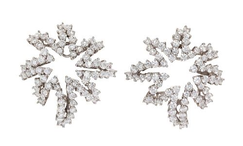 A Pair of Platinum and Diamond "Fireworks" Earclips, Tiffany & Co., 1996, 11.10 dwts.