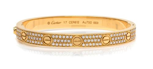 An 18 Karat Yellow Gold and Diamond "Love" Bracelet, Cartier, 28.80 dwts.