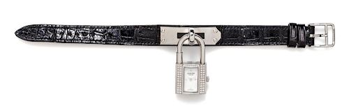 A Stainless Steel and Diamond "Kelly PM" Wristwatch, Hermès, 21.60 dwts.