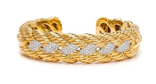 An 18 Karat Yellow Gold and Diamond "Cable" Cuff Bracelet, David Yurman, 40.00 dwts.