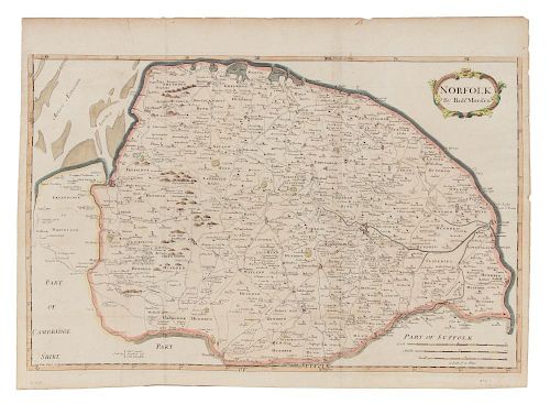 MORDEN, Robert (ca 1650-1703). Kent [with:] Norfolk. [London, ca 1695]. 2 hand-colored engraved maps.