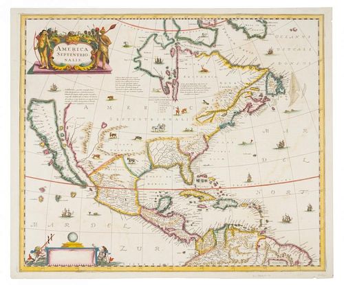 HONDIUS, Henricus (1597-1651). America Septentrionalis. [Amsterdam: Jan Jansson, 1639]. FIRST STATE of Hondius' map w/o text 