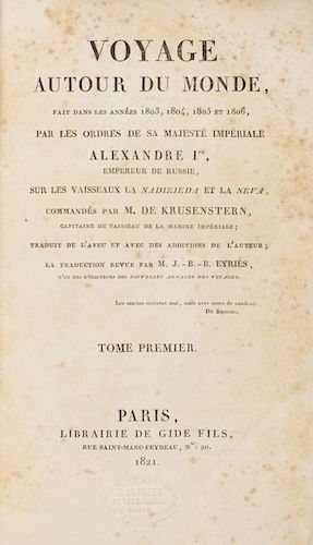 KRUSENSTERN, Johann von (1770-1846) Voyage autour du monde, fait dans les annees 1803, 1804, 1805 et 1806... Paris, 1821. 2 v
