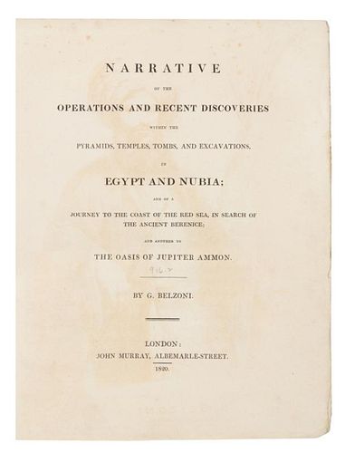 BELZONI, G[iovanni] (1778-1823)Narrative of the Recent Discoveries Within the Pyramids, Temples, Tombs and Excavations in Egy