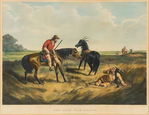CURRIER and IVES, publishers. - After A.F. Tait. The Last War-Whoop. Hand-colored lithograph. 1856.