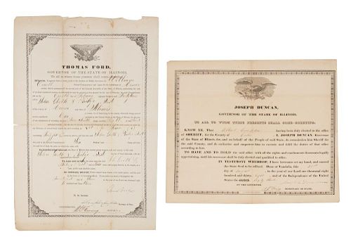 [ILLINOIS GOVERNORS] Two printed documents signed by Illinois Governors.