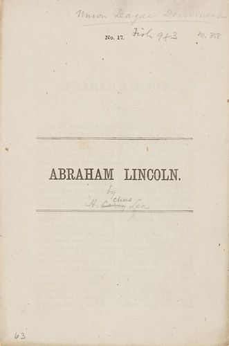 [LINCOLN] - [LEA, Henry Charles] No. 17. Abraham Lincoln.  [Philadelphia: The Union League of Philadelphia, 1864]. FIRST EDIT