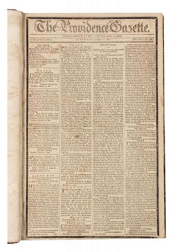 [NEWSPAPERS] The Providence Gazette. Volumes XXXVII-XXXVIII, Nos. 1879-1982. Providence, 1800-1801.