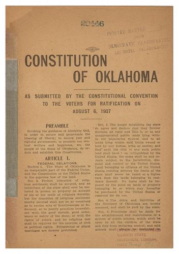 [OKLAHOMA] Constitution of Oklahoma as submitted by the constitutional convention to the voters for ratification on August 6,