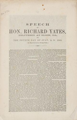 YATES, Richard. Speech of Hon. Richard Yates, Delivered at Elgin, Ill. On the Fourth of July, A.D. 1865... FIRST EDITION.