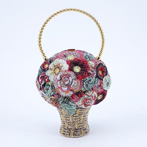 Judith Leiber Flower Basket Crystal Pave Minaudiere.