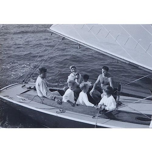 Mark Shaw, American (1922-1969) Gelatin silver print "The Kennedy Family sailing on Nantucket Sound, 1959".
