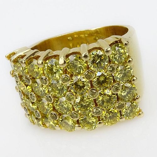 Man's or Lady's Approx. 7.50 Carat Fancy Intense Yellow Diamond and 18 Karat Yellow Gold Ring.