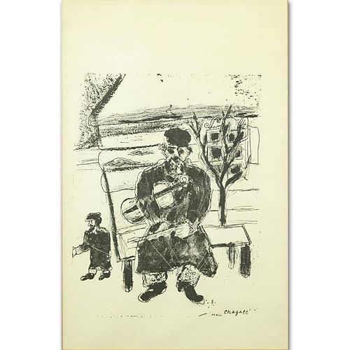 After: Marc Chagall, French/Russian (1887-1985) Original Etching "Man with Violin" Signed Lower Right.