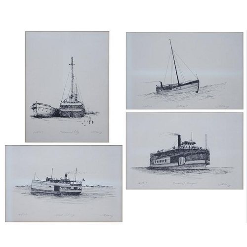 James Clary, American (20th C) Collection of four (4) Nautical Etchings.