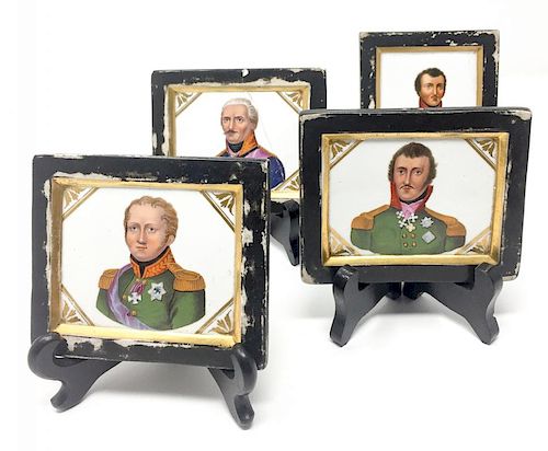 A Set of 4 Hand Painted Porcelaine Plaques. Russian Officers. 1800s