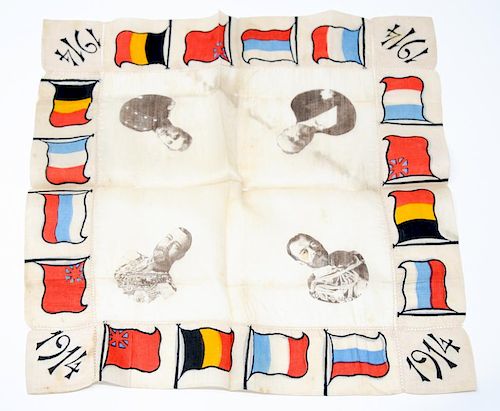 An Engraved Political Silk Handkerchief, WWI Allies, 1914
