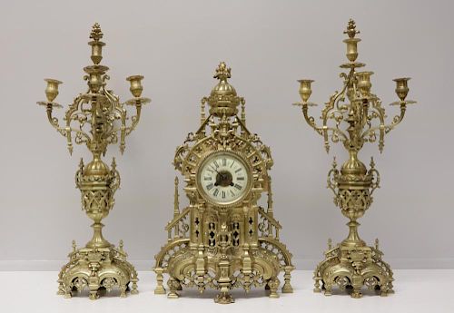 French Bronze Clock Set w/ Candelabra