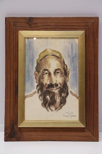 Watercolor on Paper of a Rabbi, Signed