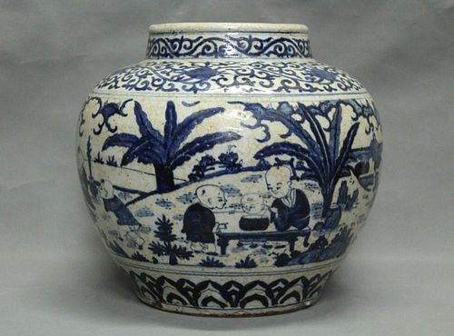 Pair of Chinese Blue/White Porcelain General Jars
