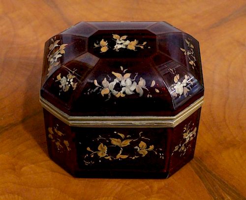 19th C. Enameled Ruby Glass Box