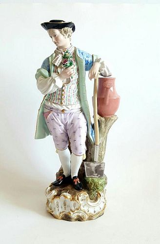 Huge Antique Porcelain Meissen Figurine ofGardener