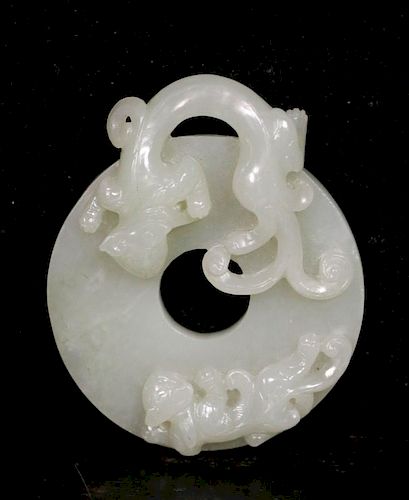 Chinese Jade Carved Bi w/ Cilong Designed