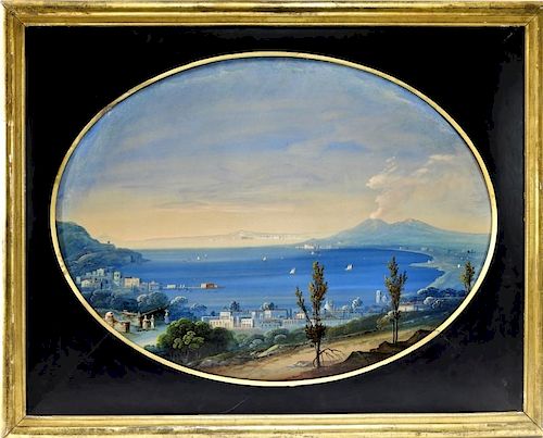 FINE Italian O/P Painting of Naples & Mt. Vesuvius