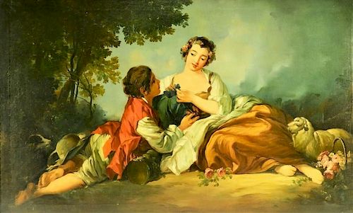 Aft. Francois Boucher Rococo Courting O/C Painting
