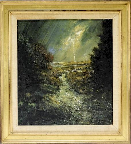 F. Ronald Fowler Wetland Hailstorm O/C Painting