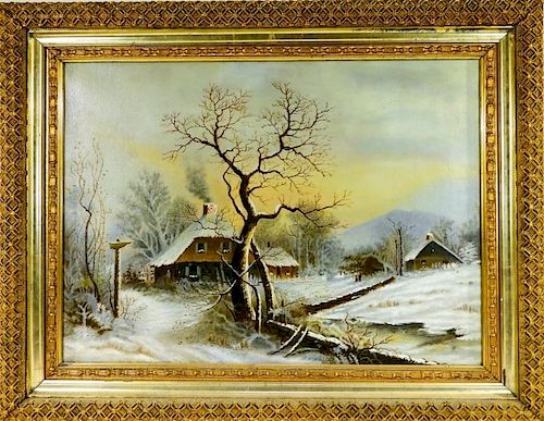 Aft. George H Durrie O/C Winter Landscape Painting