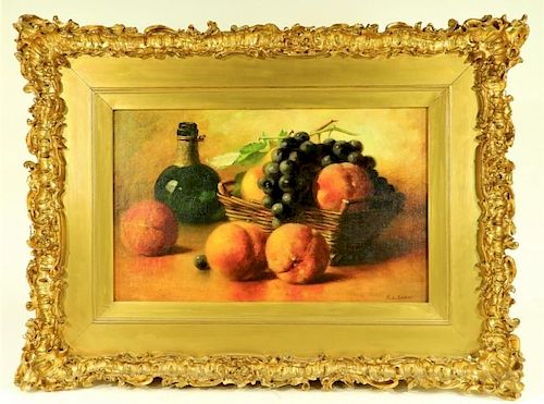 Emma L. Swan Still Life Painting of Fruit & Wine