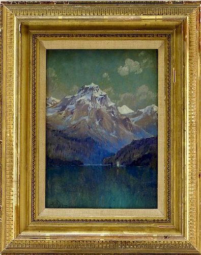 H.A. Dyer Lake Thun Swiss Landscape WC Painting