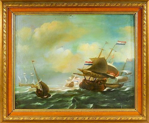C.1900 French Naval Maritime O/C Seascape Painting