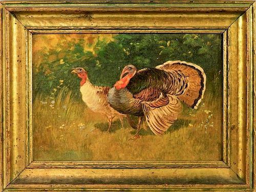 C.1930 Realist O/C Study Painting of Turkeys
