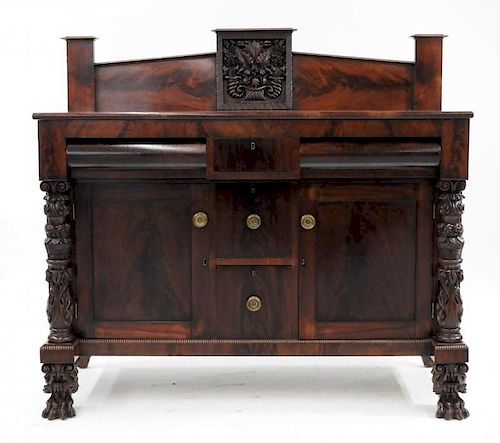 FINE American Empire Flame Mahogany Paw Sideboard