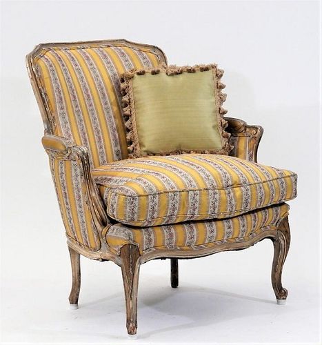 French Carved Gilt Wood Bergere Arm Chair