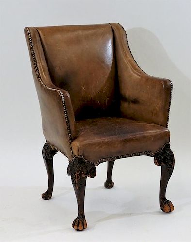 Continental European Carved Wood Paw Foot Chair
