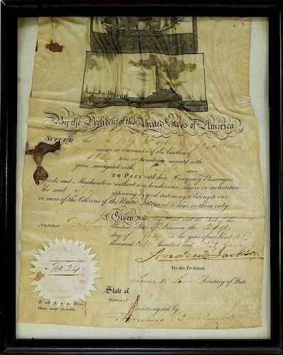 Andrew Jackson Signed Ship's Passport