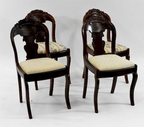 4 American Carved Mahogany Balloon Back Chairs