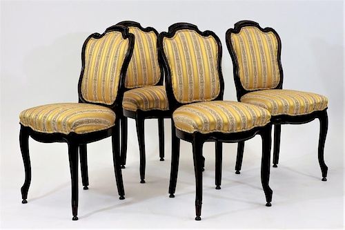 Set of 4 Victorian Carved Walnut Upholstered Chair